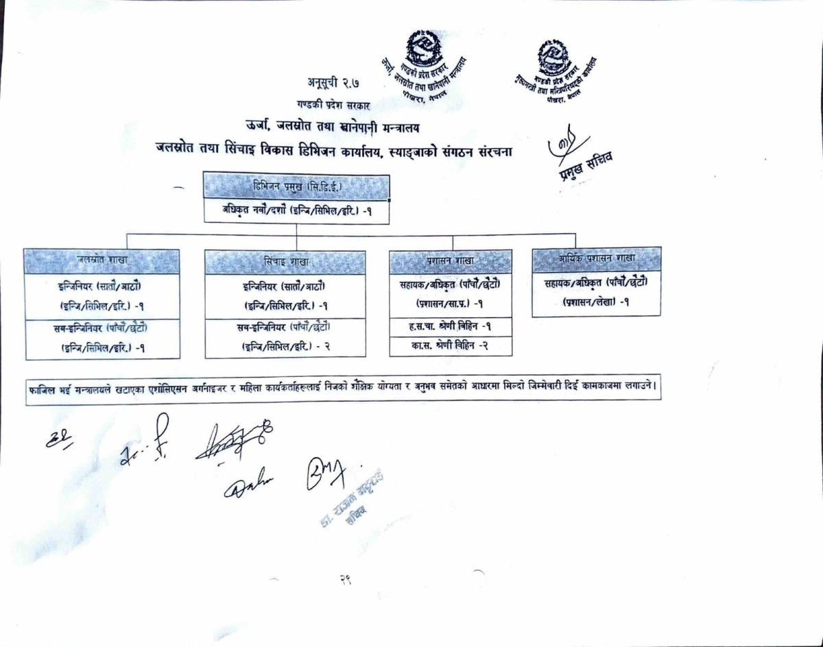 Organization Structure Chart of Water Resource and Irrigation Development Division, Syangja